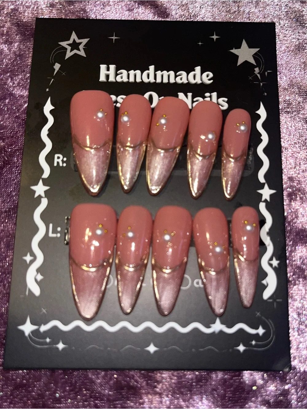 Handmade Pink and Gold Stiletto Press-On Nails